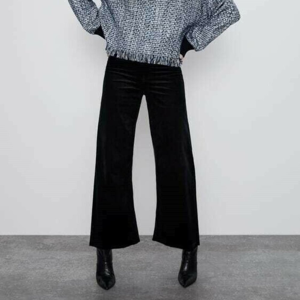 ZARA MARINE STRAIGHT CORDUROY PANTS FLARE WIDE LEG